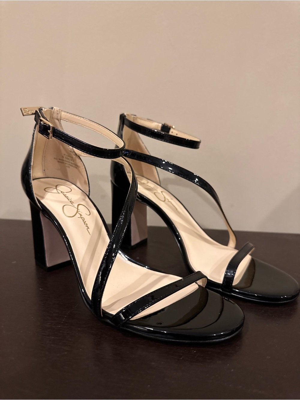Jessica Simpson Black Patent Ankle-Strap Block Heel Sandals